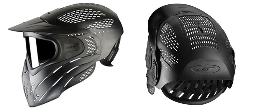 Picture of JT Premise Full Head shield with side image and back image of goggle